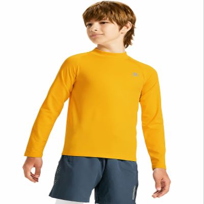 DEVOROPA Youth Boys Compression Thermal Shirts Long Sleeve Undershirt Fleece Baselayer Mock Top Gold S