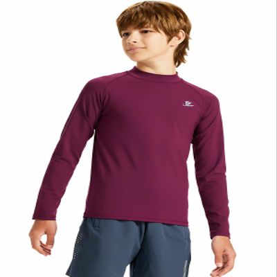 DEVOROPA Youth Boys Compression Thermal Shirts Long Sleeve Undershirt Fleece Baselayer Mock Top Maroon XL