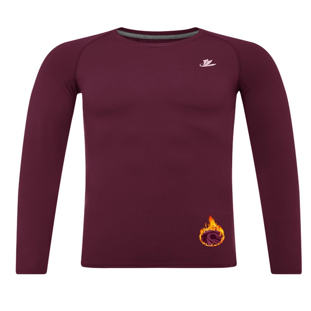 DEVOROPA Youth Boys Compression Thermal Shirt Long Sleeve Kids Fleece Baselayer Soccer Baseball Undershirt Maroon L