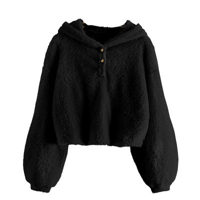 Kids Girl's Fuzzy Hoodies Warm Loose Button Down Pullover erpa Jacket Top Fall Winter Warm Button (Black, 7-8 Years)