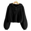 Kids Girl's Fuzzy Hoodies Warm Loose Button Down Pullover erpa Jacket Top Fall Winter Warm Button (Black, 7-8 Years) view 2