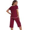 WiWi Pajamas for Women Soft Knit Capri Pants Pajama Sets Summer Pjs Sleepwear Comfy Lounge Set Viscose from Bamboo S-XXL, Wine, Medium view 2