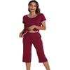 WiWi Pajamas for Women Soft Knit Capri Pants Pajama Sets Summer Pjs Sleepwear Comfy Lounge Set Viscose from Bamboo S-XXL, Wine, Medium view 3