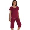 WiWi Pajamas for Women Soft Knit Capri Pants Pajama Sets Summer Pjs Sleepwear Comfy Lounge Set Viscose from Bamboo S-XXL, Wine, Medium view 4