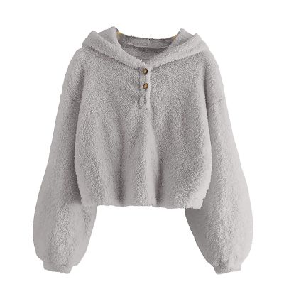 Kids Girl's Fuzzy Hoodies Warm Loose Button Down Pullover erpa Jacket Top Fall Winter Warm (Grey, 10-12 Years)
