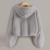 Kids Girl's Fuzzy Hoodies Warm Loose Button Down Pullover erpa Jacket Top Fall Winter Warm (Grey, 10-12 Years) view 2