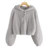 Kids Girl's Fuzzy Hoodies Warm Loose Button Down Pullover erpa Jacket Top Fall Winter Warm (Grey, 10-12 Years) view 3