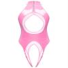 Loloda Women's PVC Leather Opening Breast Bodysuit Zipper Crotch Leotard Catsuit Clubwear Teddy Sleeveless Pink A X-Large view 3