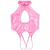 Loloda Women's PVC Leather Opening Breast Bodysuit Zipper Crotch Leotard Catsuit Clubwear Teddy Sleeveless Pink A X-Large view 4