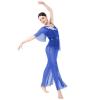 AFAVOM Lyrical Dance Costume for Women - Sequin Flower Dress, Sheer Mesh One Shoulder Wide Leg Jumpsuit, Ballet Leotard, Contemporary Dancewear - Royal Blue S view 2