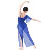 AFAVOM Lyrical Dance Costume for Women - Sequin Flower Dress, Sheer Mesh One Shoulder Wide Leg Jumpsuit, Ballet Leotard, Contemporary Dancewear - Royal Blue S view 3