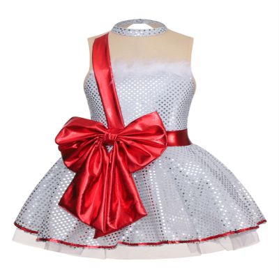 Moggemol Kids Girls Sequins Striped Tutu Dance Dress Figure Skating Dress Christmas Party Candy Cane Costume I#White06 14