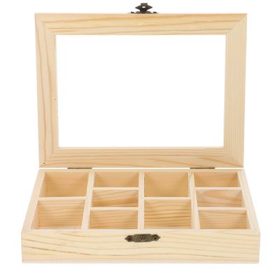 Alipis Children S Diy Wooden Jewelry Box with 10 Compartments Clear Lid Unfinished Craft Storage Organizer for Kids Small Toys and Accessories