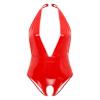 Loloda Womens PVC Leather Open Crotch Teddy One Piece Cupless Bodysuit Catsuit Leotard Swimsuit HalterRed C 4X-Large view 1