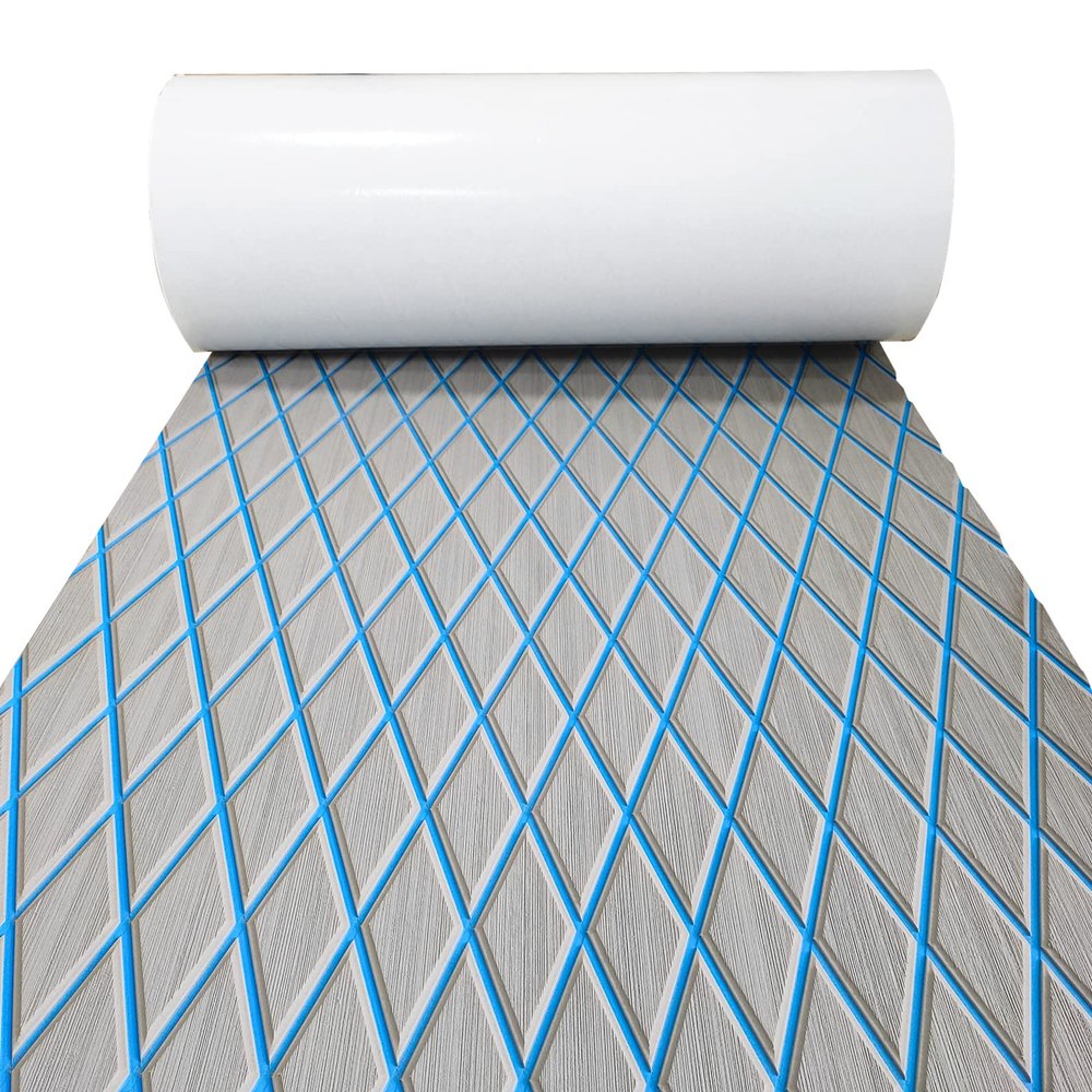 KXKZREN EVA Foam Boat Flooring Decking Sheet 6mm Thick Diamond Anti-Slip Marine Flooring Mat Self Adhesive Deck Pad for Bass Boat Yacht Motorboat RV Cooler Tops, 74.8"x13.8"