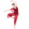 AFAVOM Lyrical Dance Costume for Women Sequin Flower Lyrical Dance Dress Sheer Mesh One Shoulder Wide Leg Jumpsuit Pants One Piece Ballet Leotard Dancewear Contemporary Dance Costumes Dark Red XL view 1