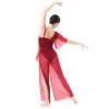 AFAVOM Lyrical Dance Costume for Women Sequin Flower Lyrical Dance Dress Sheer Mesh One Shoulder Wide Leg Jumpsuit Pants One Piece Ballet Leotard Dancewear Contemporary Dance Costumes Dark Red XL view 2