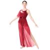 AFAVOM Lyrical Dance Costume for Women Sequin Flower Lyrical Dance Dress Sheer Mesh One Shoulder Wide Leg Jumpsuit Pants One Piece Ballet Leotard Dancewear Contemporary Dance Costumes Dark Red XL view 4