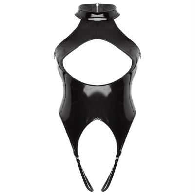 Loloda Womens PVC Leather Open Crotch Teddy One Piece Cupless Bodysuit Catsuit Leotard Swimsuit CrotchlessBlack A 4X-Large
