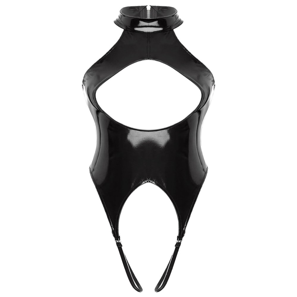 Loloda Womens PVC Leather Open Crotch Teddy One Piece Cupless Bodysuit Catsuit Leotard Swimsuit CrotchlessBlack A 4X-Large