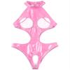 Loloda Womens PVC Leather Open Crotch Teddy One Piece Cupless Bodysuit Catsuit Leotard Swimsuit Cutout Pink B 3X-Large view 3