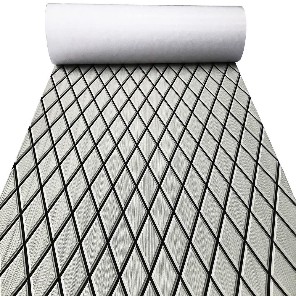 KXKZREN EVA Foam Boat Flooring Decking Sheet 6mm Thick Diamond Anti-Slip Marine Flooring Mat Self Adhesive Deck Pad for Bass Boat Yacht Motorboat RV Cooler Tops, 74.8"x13.8"
