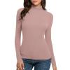 Womens Mock Turtleneck Tops Long Sleeve Fleece Lined Undershirt Lightweight Winter Fall Thermal Base Layer T Shirt Pink view 1