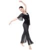 AFAVOM Sequin Flower Lyrical Dance Costume - One Shoulder Jumpsuit With Sheer Mesh Wide-Leg Pants, Ballet Leotard Dancewear for Women, Contemporary Outfit - Black S view 2
