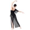 AFAVOM Sequin Flower Lyrical Dance Costume - One Shoulder Jumpsuit With Sheer Mesh Wide-Leg Pants, Ballet Leotard Dancewear for Women, Contemporary Outfit - Black S view 3