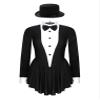 FEESHOW Women's Tuxedo Bodysuit Leotard Figure Ice Skating Dress Long Sleeve Modern Ballet Dancewear with Hat Black Medium view 1