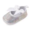Baby Girls Mary Jane Flats Sparkly Bow Diamonds Princess Dress Shoes Anti-Slip Infant Crib Shoes(6-12 Months, G-Silver)