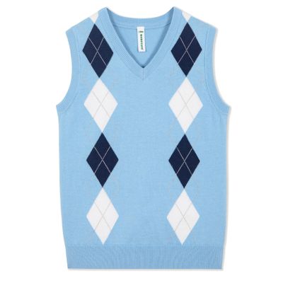 BOBOYOYO Boys Argyle Sweater Vest 100% Cotton V-Neck Vest Kids Uniform Sleeveless Sweaters for Children 5-12Y