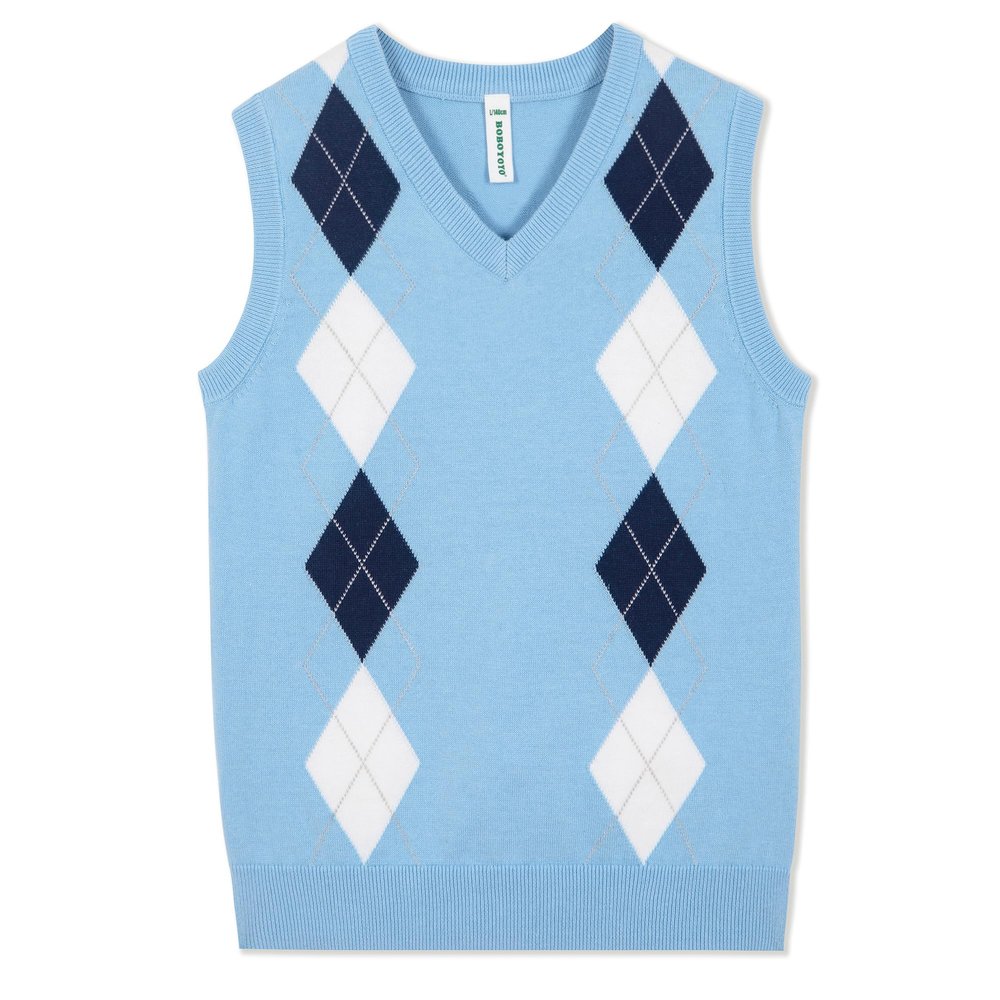 BOBOYOYO Boys Argyle Sweater Vest 100% Cotton V-Neck Vest Kids Uniform Sleeveless Sweaters for Children 5-12Y
