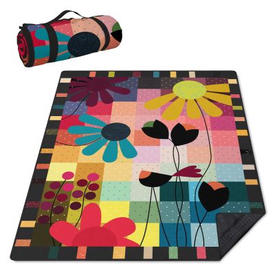 awufncksn Abstract Floral Picnic Blankets Waterproof Foldable, 60X80 Thick Picnic Mat Outdoor Blanket for Grass, Modern Beach Blanket Sandproof Picnic Accessories for Camping Party Park Travel