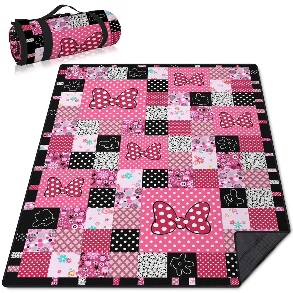 awufncksn Pink Picnic Blankets Waterproof Foldable, 60X80 Checkered Thick Picnic Mat Outdoor Blanket for Grass, Cute Beach Blanket Sandproof Picnic Accessories for Camping Party Park Girls Gifts