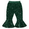 ODOLDI Girls Green Sequin Flare Pants Toddler Velvet Bell Bottoms Baby Sparkly Christmas Holiday Birthday Party Shiny Flared Pants Glitter Dark Green 12-18 Months view 1