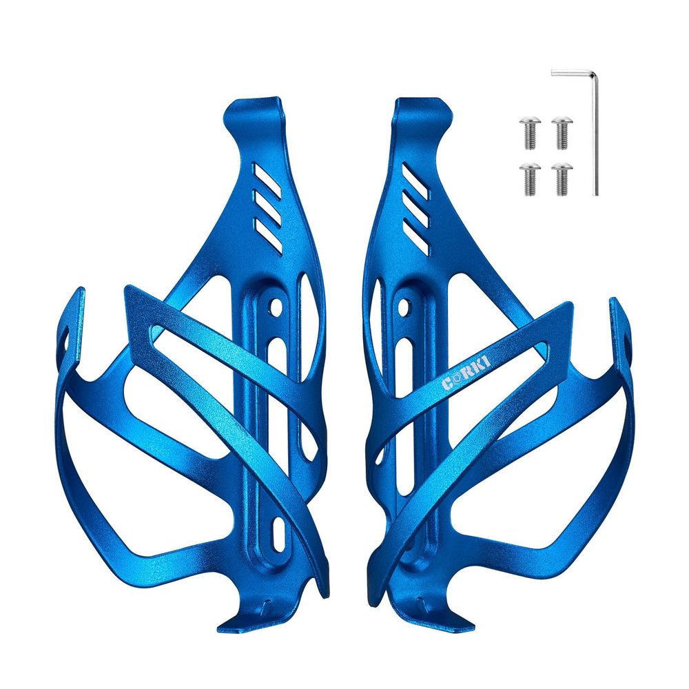 Corki Cycles Bike Water Bottle Holder Aluminum Alloy, Universal Bike Water Bottle Cage for Road, Mountain and Gravel Bikes - 2 Pack - Blue