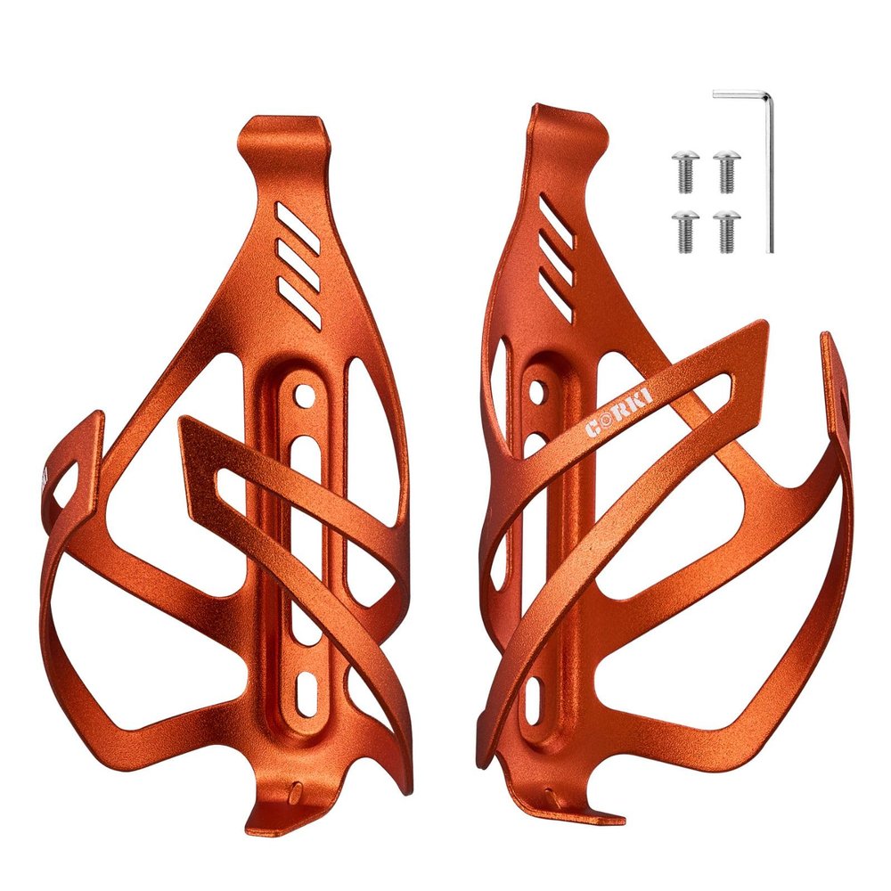 Corki Cycles Bike Water Bottle Holder Aluminum Alloy, Universal Bike Water Bottle Cage for Road, Mountain and Gravel Bikes -2 Pack - Orange
