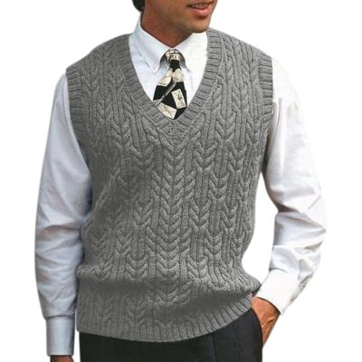 Mens Cozy V Neck Sleeveless Sweater Vest Classic Business Gentleman V Neck Knitwear Knitted Waistcoat Sweater Tank Tops Dark Gray