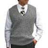 Mens Cozy V Neck Sleeveless Sweater Vest Classic Business Gentleman V Neck Knitwear Knitted Waistcoat Sweater Tank Tops Dark Gray view 1