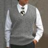 Mens Cozy V Neck Sleeveless Sweater Vest Classic Business Gentleman V Neck Knitwear Knitted Waistcoat Sweater Tank Tops Dark Gray view 2