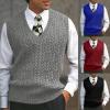 Mens Cozy V Neck Sleeveless Sweater Vest Classic Business Gentleman V Neck Knitwear Knitted Waistcoat Sweater Tank Tops Dark Gray view 3