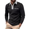 Mens Long Sleeve Zipper Polo Shirts Casual Lapel Collar Zip Up Henley Shirts Cotton Sports Golf Tennis T-Shirts with Pockets Dark Gray view 1
