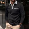 Mens Long Sleeve Zipper Polo Shirts Casual Lapel Collar Zip Up Henley Shirts Cotton Sports Golf Tennis T-Shirts with Pockets Dark Gray view 2