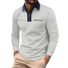 Mens Long Sleeve Zipper Polo Shirts Casual Lapel Collar Zip Up Henley Shirts Cotton Sports Golf Tennis T-Shirts with Pockets Grey view 1