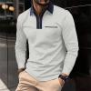 Mens Long Sleeve Zipper Polo Shirts Casual Lapel Collar Zip Up Henley Shirts Cotton Sports Golf Tennis T-Shirts with Pockets Grey view 2