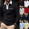 Mens Long Sleeve Zipper Polo Shirts Casual Lapel Collar Zip Up Henley Shirts Cotton Sports Golf Tennis T-Shirts with Pockets Grey view 4