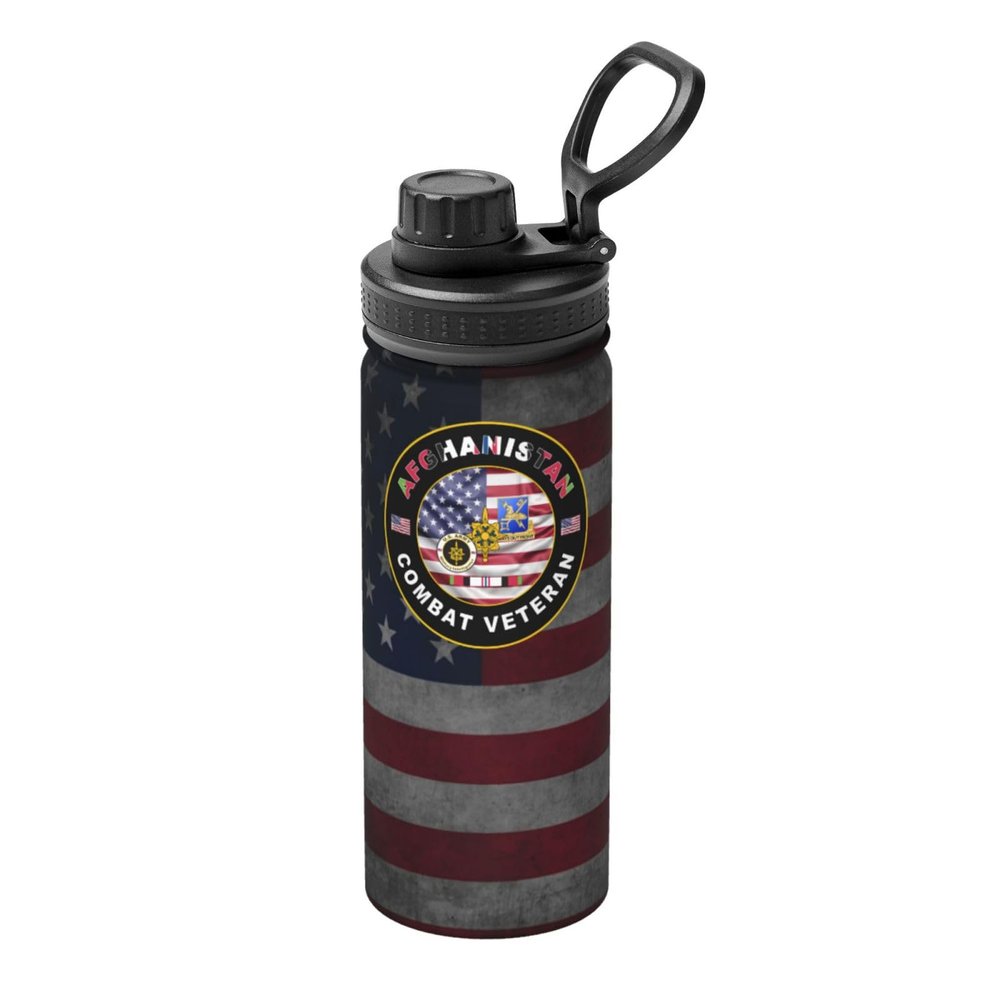 Qauirfe Us Military Intelligence Corps Afghanistan Combat Veteran Stainless Steel Insulated Water Bottle: 18oz, Leak-Proof, Hot & Cold, Eco-Friendly