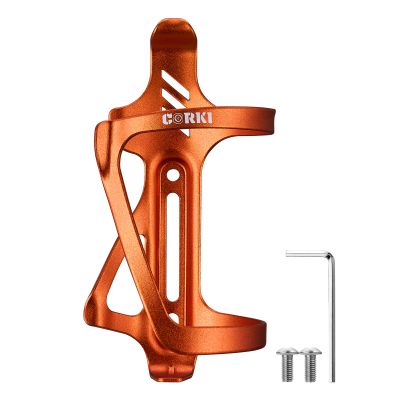 Corki Cycles Left Side Load Water Bottle Cage, Side Entry Bike Water Bottle Holder for Road & Mountain Bikes - 1 Pack - Orange-Aluminum Alloy