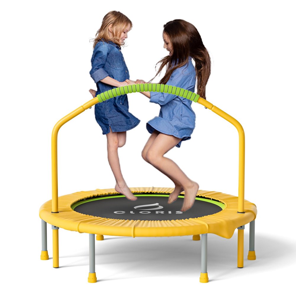 CLORIS 38in Folding Trampoline - Max Load 220lbs Rebounder Fitness Trampoline with Adjustable Foam Handle, with safty Padded Cover Best Gift(38'' Yellow)
